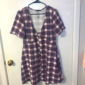 Boohoo purple plaid skater dress